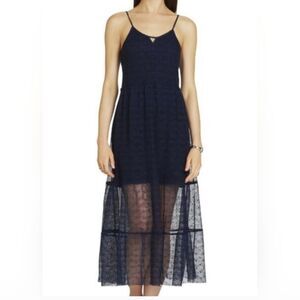 BCBGeneration Sheer Navy Swiss Dot Maxi Dress Size Small